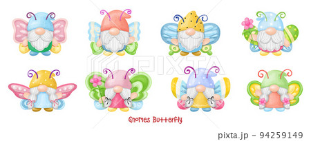 Gnomes wearing Butterfly watercolor Clipart. 94259149