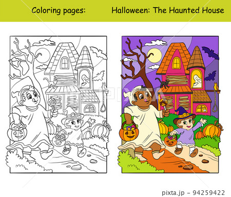 Coloring and color Halloween children and...のイラスト素材 [94259422] - PIXTA