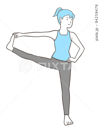 一本足のポーズ、片足立ち、ヨガ、インストラクター、シンプルな色 94259479