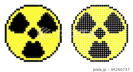 Pixel icon. Radioactive hazard signs on yellow background. Simple retro game vector isolated on white background Pixel icon. Radioactive hazard signs on yellow background. Simple retro game vector isolated on white background 94260737