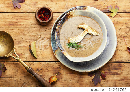 Classic mushroom puree soup in bowl Classic mushroom puree soup in bowl 94261762