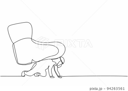 Single one line drawing young Arab businessman crawling under giant foot trample. Manager under tyranny, dictatorship concept. Minimal metaphor. Continuous line draw design graphic vector illustration Single one line drawing young Arab businessman crawling under giant foot trample. Manager under tyranny, dictatorship concept. Minimal metaphor. Continuous line draw design graphic vector illustration 94263561