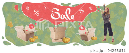 Flyer for promotion of seasonal sales, black Friday, Halloween concept. Retro vintage fashion style. Shopping, ideas, inspiration, bussiness. 94263851