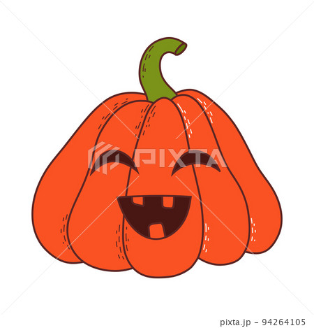 Cute pumpkin with funny face. Halloween element. Vector illustration in hand drawn style 94264105