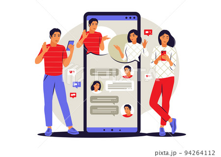 Messenger concept. People forwards messages to friends or colleagues. Vector illustration. Flat. 94264112