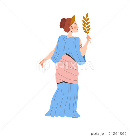 Ancient Woman Roman Character from Classical Antiquity with Laurel Branch Vector Illustration 94264362