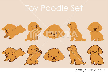 シンプルで可愛いトイプードルのイラストセット　主線あり・なし 94264487