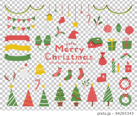 クリスマスのかわいいイラストセット 飾り 素材 オーナメント プレゼント 冬 雪 サンタ帽 リボン クリスマスのかわいいイラストセット 飾り 素材 オーナメント プレゼント 冬 雪 サンタ帽 リボン 94265343