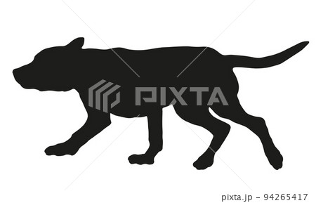 Walking pit bull terrier puppy. Dog silhouette. Walking pit bull terrier puppy. Dog silhouette. 94265417