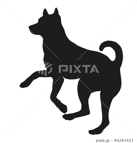 Dog silhouette. Jumping african bush dog puppy. 94265421
