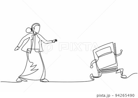 Single continuous line drawing businesswoman run chasing try to catch text book. Worker being chased by work deadlines. Running out of time. Business metaphor. One line draw design vector illustration 94265490