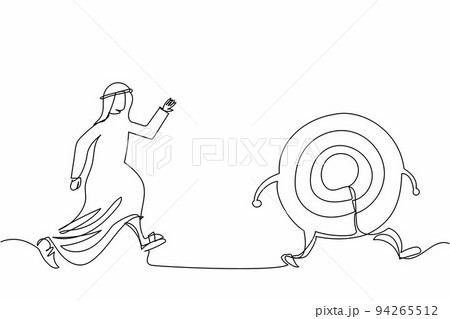 Continuous one line drawing Arab businessman chasing for target achievement, guidance or control to reach goal, competition or challenge to success. Single line draw design vector graphic illustration 94265512