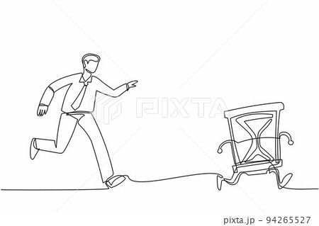 Single continuous line drawing businessman run chasing try to catch hourglass. Concept of stress, angry, burnout, deadlines, depression. Business metaphor. One line graphic design vector illustration 94265527