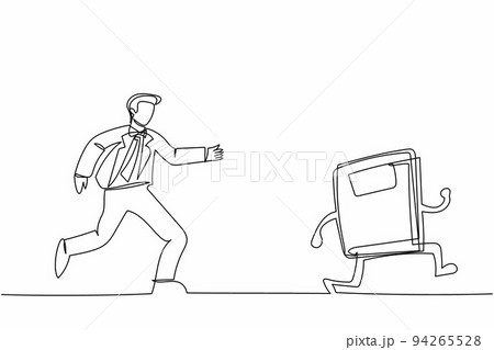 Single one line drawing businessman run chasing try to catch text book. Office worker being chased by work deadlines. Running out of time. Business metaphor. Continuous line design vector illustration 94265528