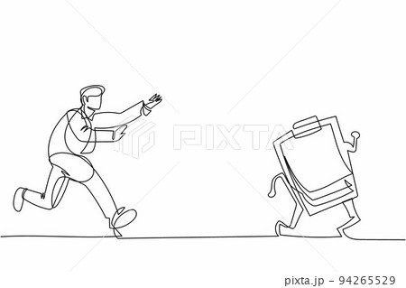 Continuous one line drawing businessman run chasing try to catch clipboard. Manager being chased by work deadlines. Running out of time. Business metaphor. Single line draw design vector illustration 94265529