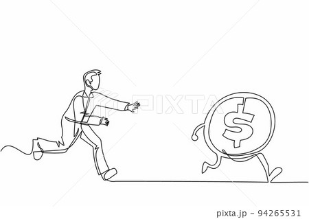 Single one line drawing businessman run chasing try to catch high performance attractive dollar coin. Chasing high performance active mutual fund. Continuous line design graphic vector illustration 94265531