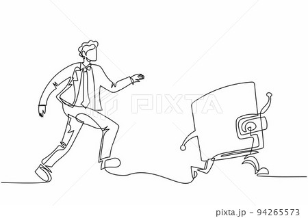 Single continuous line drawing businessman chasing wallet, trying to catch it, return his money. Financial crisis, ROI, return on investment business. One line draw graphic design vector illustration 94265573
