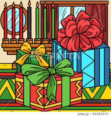 Kwanzaa Presents and Kinara Colored Cartoon 94265574