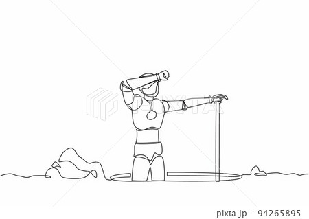 Single one line drawing robot wipes sweat on his forehead while digging hole. Future technology development. Artificial intelligence machine learning. Continuous line draw design vector illustration 94265895