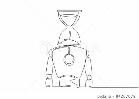 Single one line drawing robot with hourglass instead of head. Future technology development. Artificial intelligence and machine learning process. Continuous line design graphic vector illustration Single one line drawing robot with hourglass instead of head. Future technology development. Artificial intelligence and machine learning process. Continuous line design graphic vector illustration 94267078