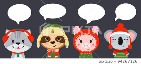 Set of christmas illustrations for the heads of animals. 94267126