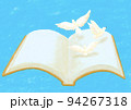 パステル風で、開いた本から3羽の白い鳩が飛び立っている背景素材 94267318