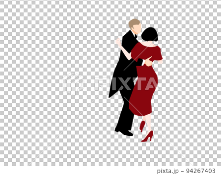 A man in a tailcoat and a woman in a red dress dancing A man in a tailcoat and a woman in a red dress dancing 94267403