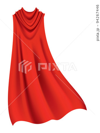 Superhero red cape in back view. Scarlet fabric silk cloak. Mantle costume or cover cartoon vector illustration 94267446
