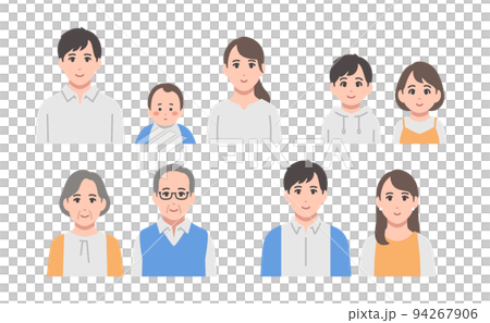 三世代家族のシンプルな顔アイコンのセット 三世代家族のシンプルな顔アイコンのセット 94267906