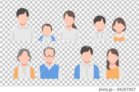 Set of three generation family simple face icons 94267907