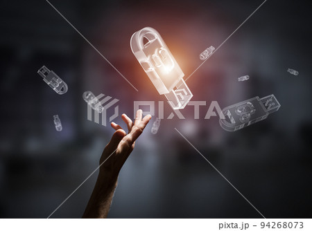 Concept of information storage and security with flash stick icon. Mixed media 94268073