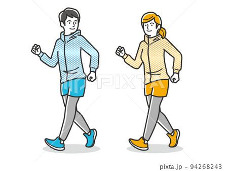 ウォーキングをする若いカップルのイラスト素材 94268243