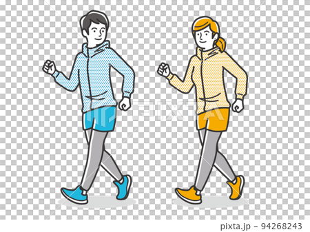 ウォーキングをする若いカップルのイラスト素材 94268243