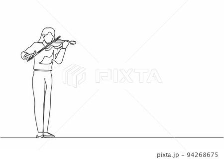 Single one line drawing woman musician playing violin. Classical music performer with musical instrument. Female musician playing violin at music festival. Continuous line design vector illustration 94268675