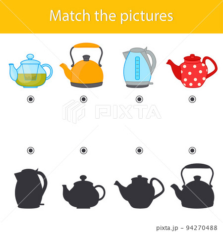 Children's educational game. Find the correct shadow. Vector illustration. Sheet for printing. The development of logic in preschool children Children's educational game. Find the correct shadow. Vector illustration. Sheet for printing. The development of logic in preschool children 94270488