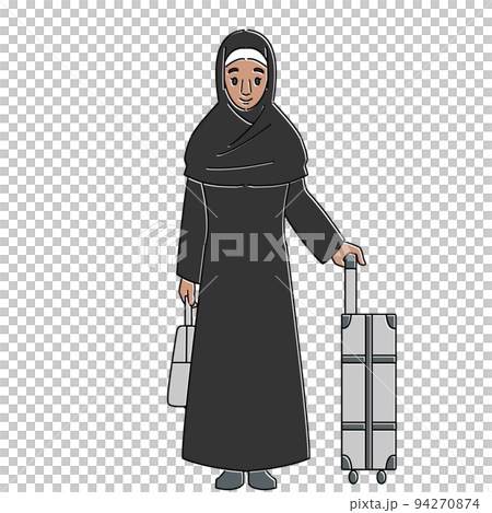 Smiling inbound Muslim woman without mask 94270874