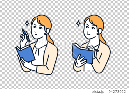 メモをとるスーツの女性のベクターイラスト素材 94272922