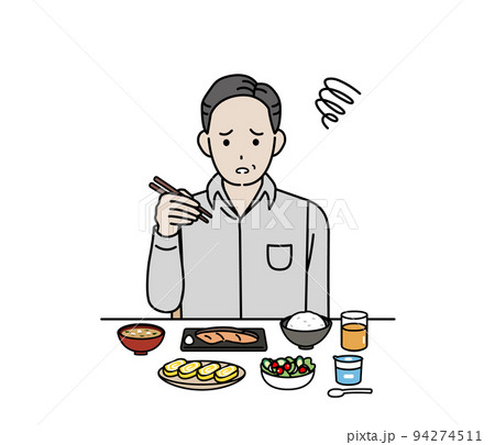 食欲がない　食べれない　味覚障害　中年の男性　食事　摂食障害　夏バテ　イラスト 94274511