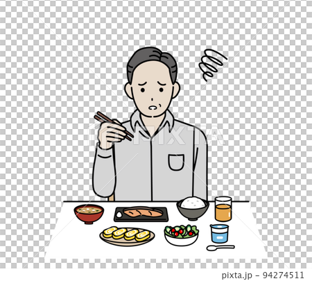 食欲がない　食べれない　味覚障害　中年の男性　食事　摂食障害　夏バテ　イラスト 94274511