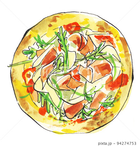 ピザ　パルマ　生ハムとルッコラの水彩イラスト 94274753