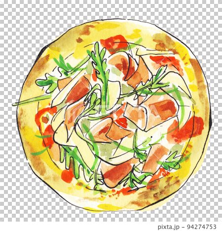 ピザ　パルマ　生ハムとルッコラの水彩イラスト 94274753