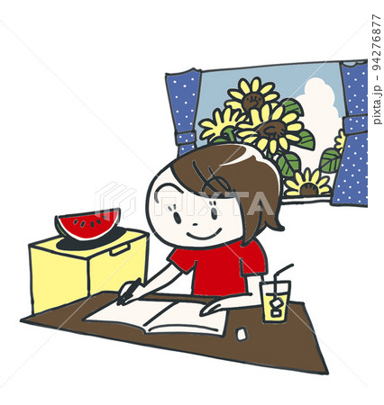 夏休み宿題をする女の子 夏休み宿題をする女の子 94276877