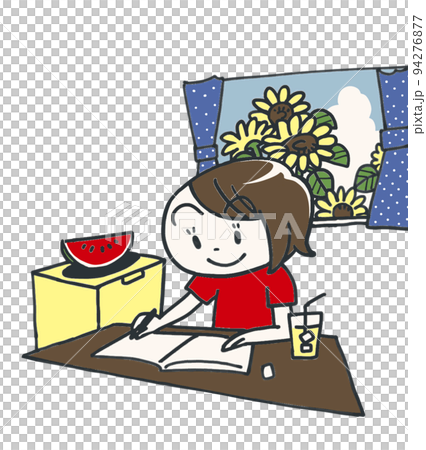 girl doing summer vacation homework 94276877