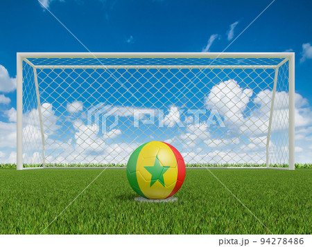 soccer balls in Senegal flags colors on soccer field . 3d rendering soccer balls in Senegal flags colors on soccer field . 3d rendering 94278486