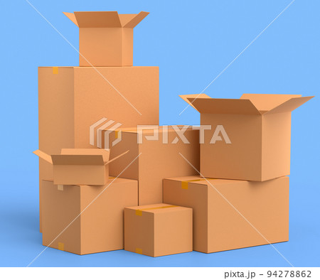 Cardboard box or carton on blue background, carrying parcel and online shopping 94278862