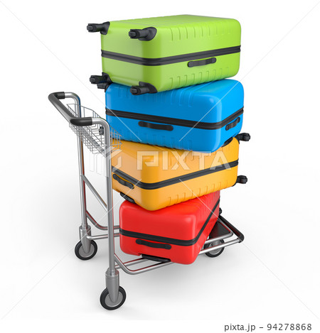 Regular suitcase on hotel trolley cart for carrying baggage on white background 94278868