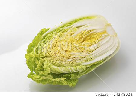 半分にカットした白バックの白菜 94278923