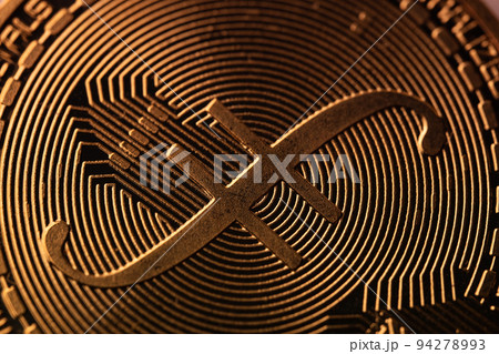 top view extreme macro closeup of crypto filecoin golden coin with letter f symbol logo top view extreme macro closeup of crypto filecoin golden coin with letter f symbol logo 94278993