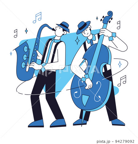 Pair of male characters playing jazz music concept Vector Pair of male characters playing jazz music concept Vector 94279092