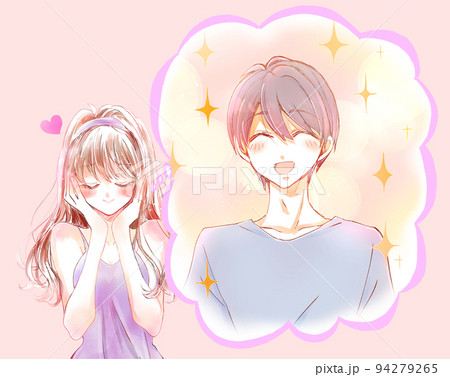 好きな人の事を想像して笑顔の女性 94279265